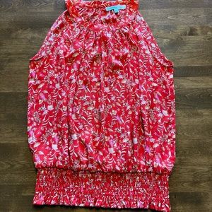 Rose & Olive Floral Sleeveless Blouse with Smocked Bottom Small